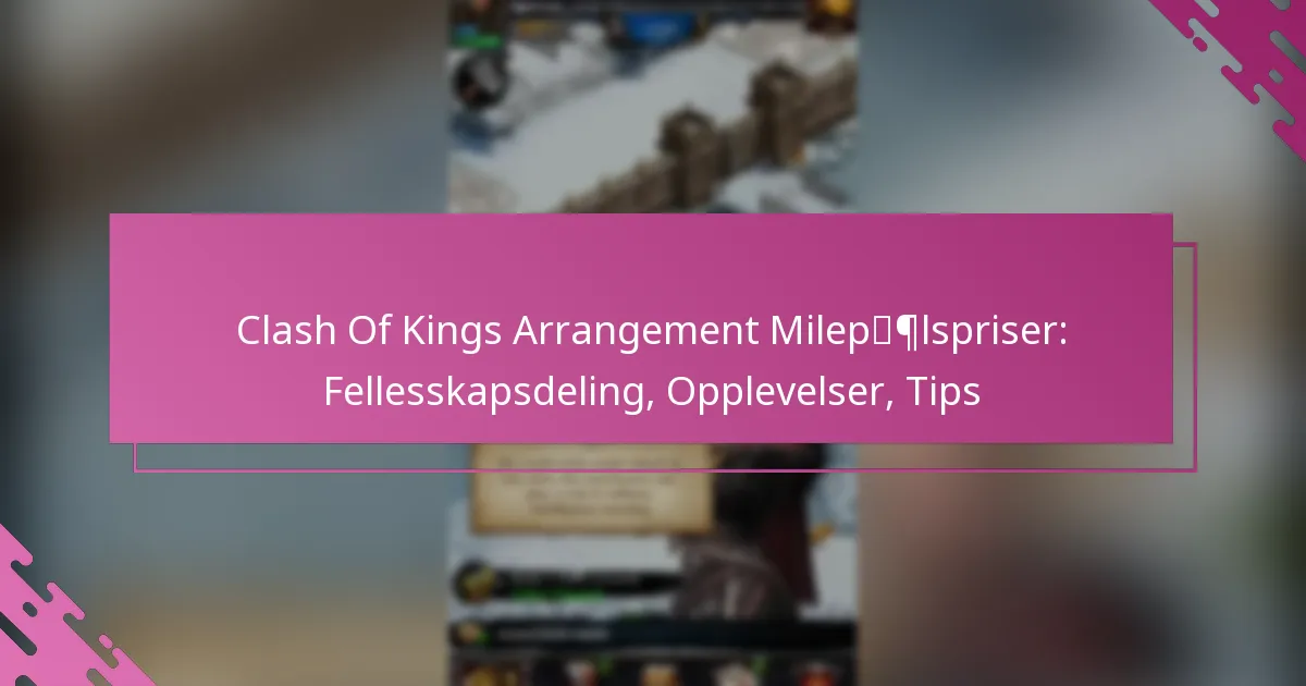 Clash Of Kings Arrangement Milepælspriser: Fellesskapsdeling, Opplevelser, Tips
